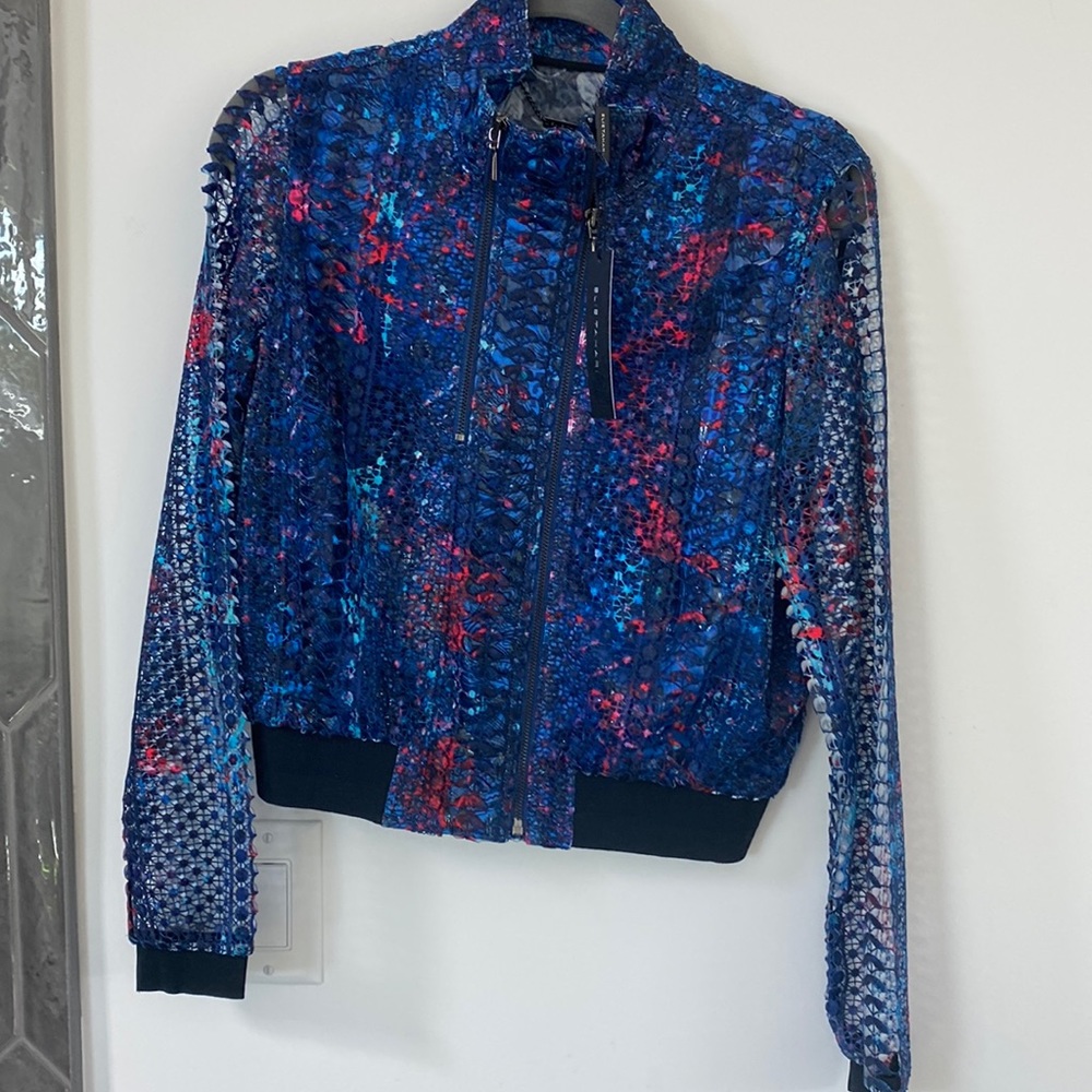 Tahari lace bomber jacket